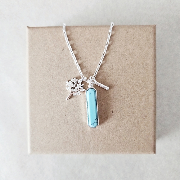 Silver Plated Tree Of Life Turquoise Howlite Zircon December Stone Necklace NEW - Picture 1 of 8